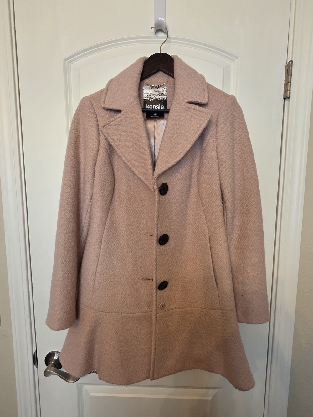 Kensie Pale Pink Wool-Blend Pea Coat